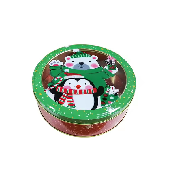 Storage Tin Box Factory Metal Gift Tin Box Christmas Cookie Round Tin Can With Clear Window