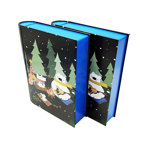 Factory Direct Best Selling Printing Christmas Book Shaped Tin Can Candy Chocolate Metal Gift Packaging Tin Box