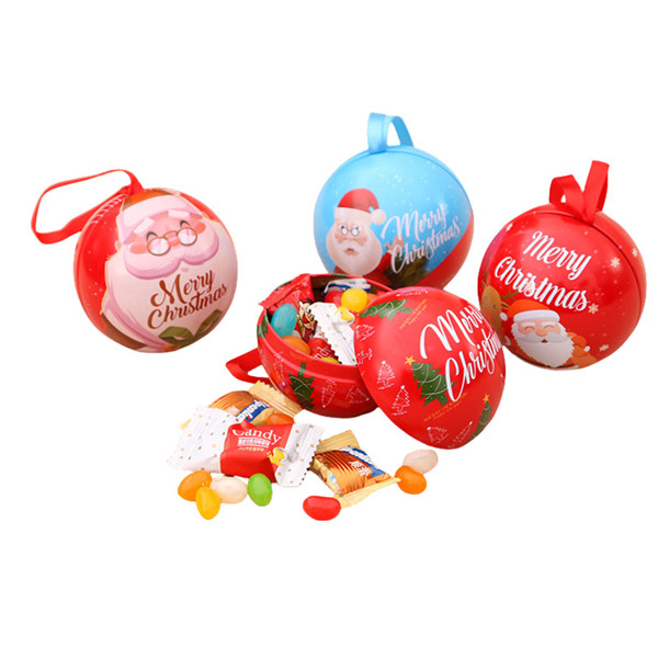 Custom Printed Candy Packing Gift Box Ball Tin With String Red Tin Ball Box Christmas Decoration Tin Ball For Sweets