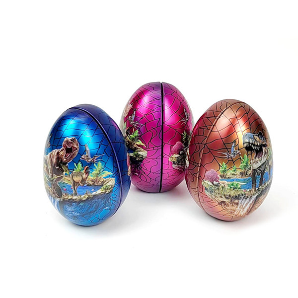 Custom Easter tinplate Gift Box Egg-Shaped Tin Case Children's Toys with Ribbon Egg Tin Can gift Packaging