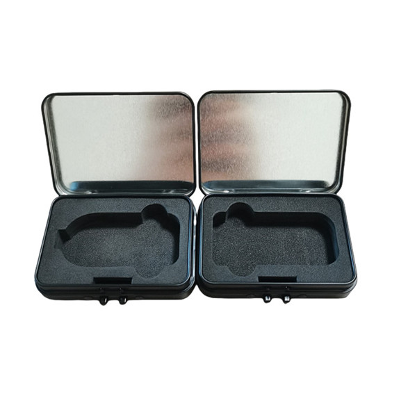 Child Proof Blank Black Metal Joint Holder Two Button Style CR Vape Tin Box with EVA Tray Preroll Case Portable